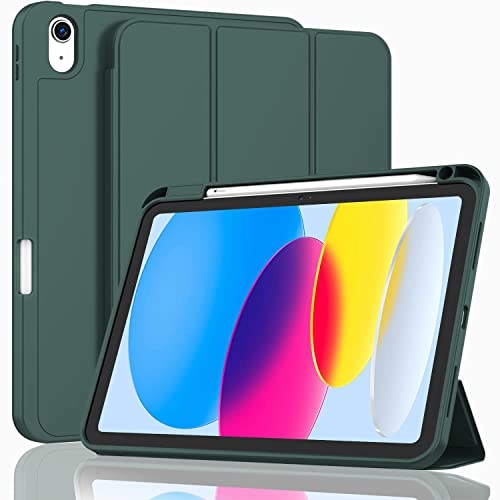 ZryXal New iPad 10th Generation Case 10.9 Inch 2022 with Pencil Holder Smart iPad Case with Soft TPU Back [Support Auto Wake/Sleep] (New Midnight Green)