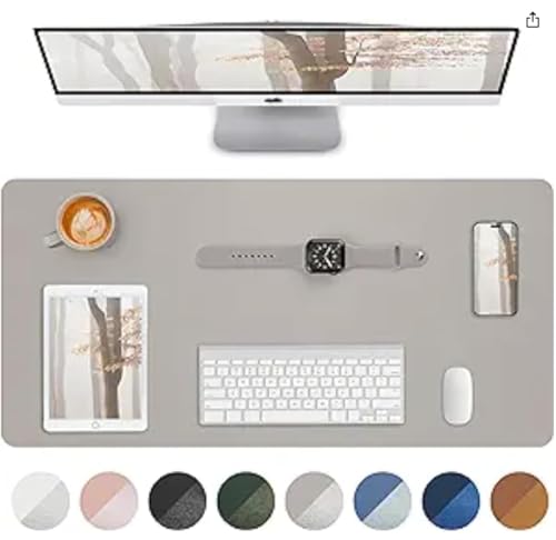 AFIING Leather Desk Pad Protector Mouse Pad Office Desk Mat Non-SlipPU Leather Desk Blotter Desk matt for Desktop Waterproof Keyboard mat for Office/Home/Decor (Light Grye 31.5\"\" x 15.7”)