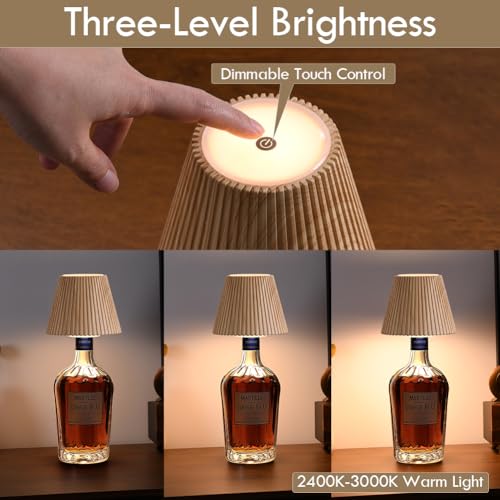 WILIT Wireless Bottle Lamp Shades for Table Lamps 3 Level Brightness Touch Lamps for Nightstand Rechargeable Lamp Cordless Lamp for Bedroom Bar&Restaurant Table Top Decor House Warming Gifts