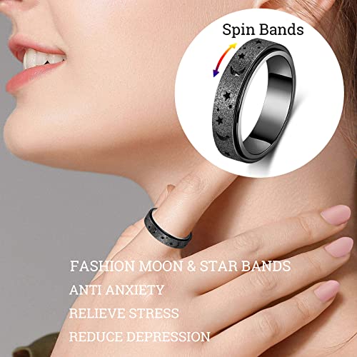 OreilleStar Anxiety Ring for Women Spinner Ring Fidget Ring Fidget Toys Adults Stainless Steel Spinner Rings Fidget Rings for Women Anxiety Fidget Ring Men (Moon Star-Black 9)