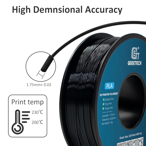 Geeetech Silk PLA Filament 1.75mm for 3D Printer Metal-Like Shiny Consumable 1kg (2.2lbs) 1 Spool Dimensional Accuracy +/- 0.03 mm Metallic Black