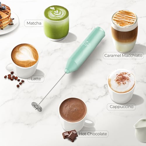 Zulay Kitchen Powerful Milk Frother Wand - Mini Milk Frother Handheld Stainless Steel - Battery Operated Drink Mixer for Coffee Lattes Cappuccino Matcha - Froth Mate Milk Frother Gift - Fresh Mint