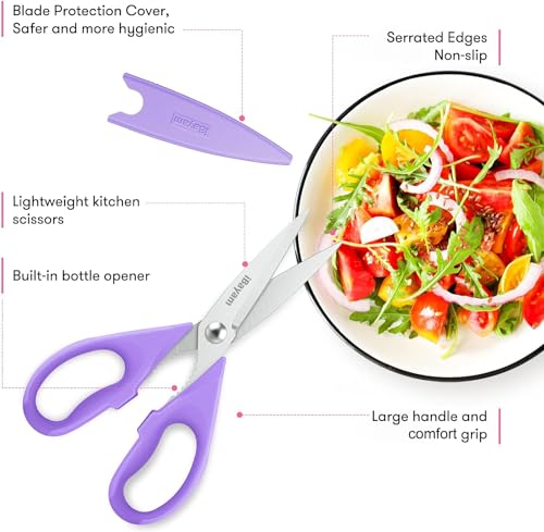 Kitchen Shears iBayam Kitchen Scissors All Purpose Heavy Duty Meat Scissors Poultry Shears Dishwasher Safe Food Cooking Scissors Stainless Steel Utility Scissors 2-Pack Pastel Pink Soft Purple