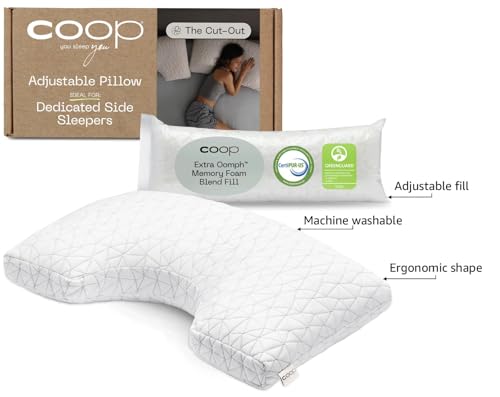 Coop Home Goods Cut-Out Side Sleeper Pillow - Notch Memory Foam Cervical Neck Pillows for Pain Relief Sleeping Ergonomic Bed Pillow (King Size)