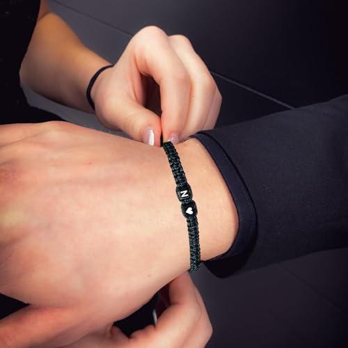 Matching Couple Bracelets Letter Initial Bracelet for Men Women Cute Anniversary Couple Gifts Long Distance Couple Gifts for Him Her Couples Bracelets Black (N)