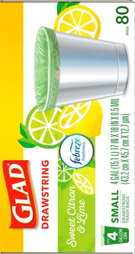 Glad OdorShield Small Drawstring Trash Bags - Febreze Sweet Citron & Lime - 4 Gallon - 80Count - Amazon Vine