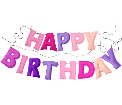 Pre-Strung Happy Birthday Banner - Felt Ball Garland - HAPPY BIRTHDAY Garland Pink Birthday Decorations Personalized Happy Birthday Sign for Birthday Decor Unicorn Party Decor Photo Prop (Unicorn Pink)