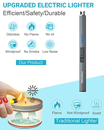 Electric Candle Lighter Rechargeable Lighters Stocking Stuffers for Women Plasma Arc Lighters Windproof & Flameless with USB Rechargeable Battery Double Safety Switch (Space Grey)