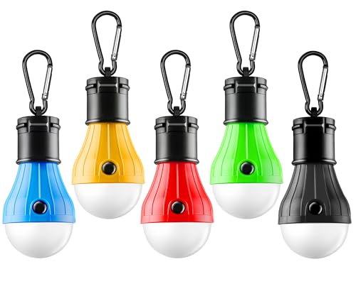 FLY2SKY Tent Lamp 5 Packs Portable Tent Light Clip Hook Hurricane Emergency Lights LED Camping Light Bulb Camping Tent Lantern Equipment for Camping Hiking Backpacking Fishing Outage