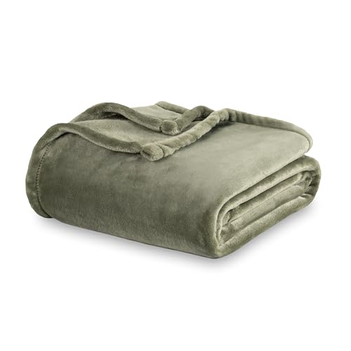 Berkshire Blanket Classic Velvetloft® Solid Blanket Queen Size Bed Blanket Lightweight Cozy Flannel Plush Blanket for Bed and Couch Dark Sage 90×90 Inches