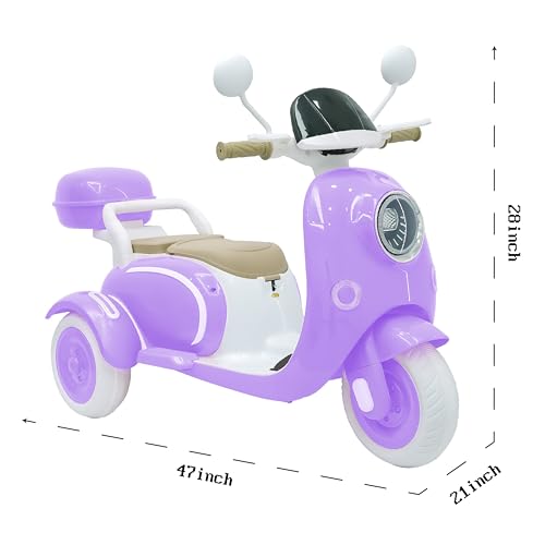 Girls Electric Motorcycle 12V Ride On Scooter for Kids with Storage Compartments Cute Design with Stable 3-Wheel Structure Dual Seats Ideal Moped for Girls Ages 3-6(Purple Single Motor)