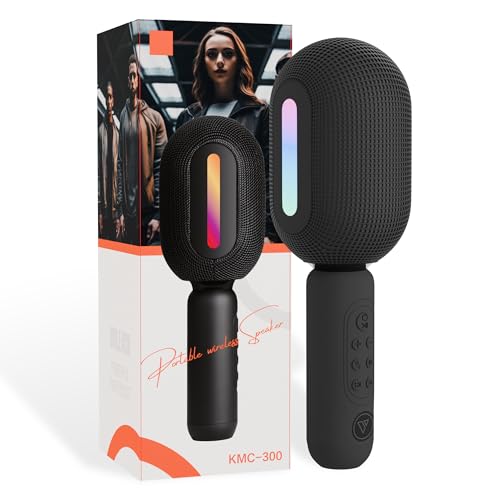 BONAOK Wireless Bluetooth Karaoke Microphone with Controllable LED Lights 4-in-1 Portable Handheld Mic Speaker for All Smartphones Birthday for Kids Adults All Age Q78 (Rose Gold)