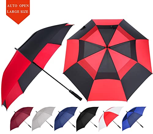 Baraida Golf Umbrella Large 62/68/72 Inch Extra Large Oversize Double Canopy Vented Windproof Waterproof Umbrella Automatic Open Golf Umbrella for Men and Women and Family.(62 Inch Red/Black)