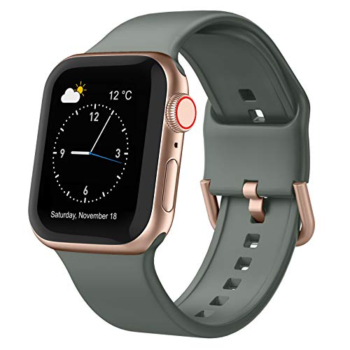Sport Band Compatible with Apple Watch Bands 49mm 46mm 45mm 44mm 42mm Soft Silicone Wristbands Strap with Classic Clasp for iWatch Series 10 9 SE 8 7 6 5 4 3 2 1 Ultra for Women Men Olive Green