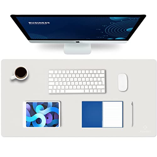 K KNODEL Desk Pad Waterproof Leather Mouse Mat forKeyboard and Mouse Desktop Protector for Office and Home (White 31.5\" x 15.7\")