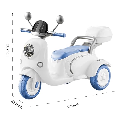 Girls Electric Motorcycle 12V Ride On Scooter for Kids with Storage Compartments Cute Design with Stable 3-Wheel Structure Dual Seats Ideal Moped for Girls Ages 3-6 (Blue Single Motor)