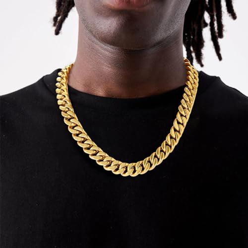 ChainsHouse Gold Cuban Link Necklace 22inch 14MM Heavy Curb Chain Mens Gifts CHN18581K-14-22-CHUS