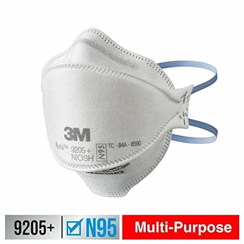 3M Aura Particulate Respirator 9205+ N95 Pack of 20 Disposable Respirators Individually Wrapped 3 Panel Flat Fold Design Allows for Facial Movements Comfortable NIOSH Approved
