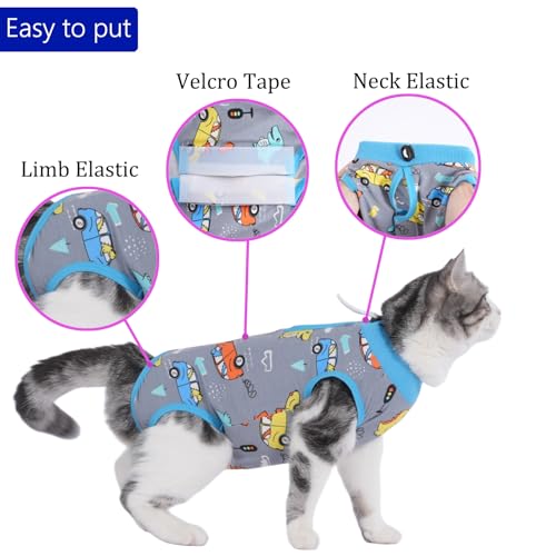 kzrfojy Cat Surgery Recovery Suit Professional for Surgical Abdominal Wound Or Skin Diseases E-Collar Alternative for Cats Dogs After Surgery Wear Pajama Suit (Gray Large)