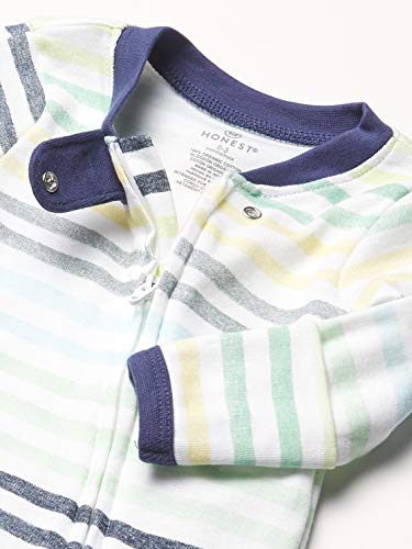 HonestBaby Sleep and Play Footed Pajamas One-Piece Sleeper Jumpsuit Zip-Front PJs Organic Cotton for Baby Boys Unisex Rainbow Stripe Blues 0-3 Months