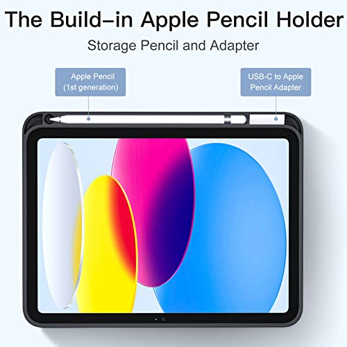 Akkerds Compatible with iPad 10th Generation Case 10.9 Inch 2022 with Pencil Holder Slim Trifold Stand Protective Cover with Soft TPU Back for iPad Case 10th Generation Auto Sleep/Wake Black