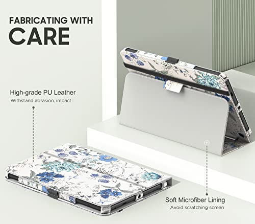 MoKo Case Fits Amazon Kindle Fire HD 8 & 8 Plus Tablet (12th Generation/10th Generation 2024/2022/2020 Release) 8\" Slim Folding Stand Cover with Auto Wake/Sleep White Blue Floral