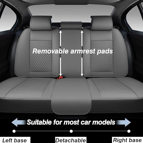 KEYOOG Car Seat Covers Full Set 2-Seater Waterproof and Breathable Nappa Leather Fit for Front Seats of Cars Compatible with Airbags Car Seat Protector Covers for Most Cars - Grey