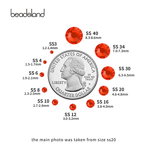 Beadsland 288 Pieces Flat Back Crystal Rhinestones Round Gems 1.3mm-6.5mm Orange SS30 6.3-6.5mm