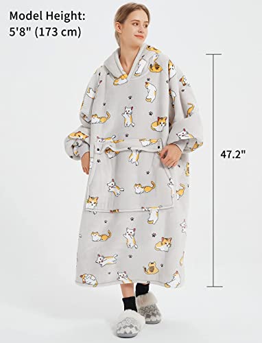 KFUBUO Wearable Blanket Hoodie for Adults Long Sherpa All Patterns Cat Oversized Sweatshirt Blanket with Pockets Birthday Gifts for Women