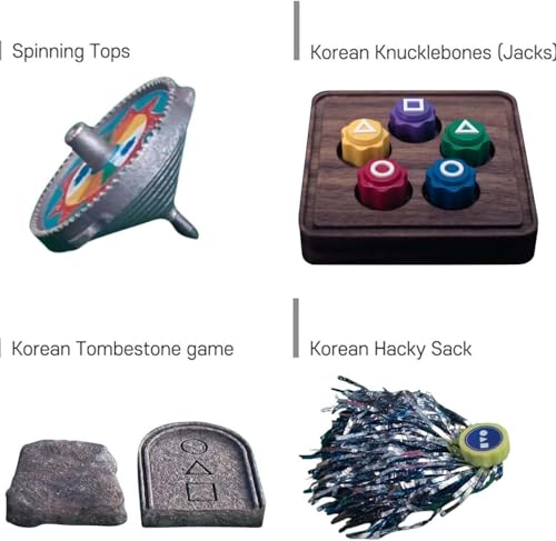 Korean Folk Game Set- Korean Traditional Play Game Korean Traditional Play Game Family Games - Jebi chagi Gong-gi Biseokchigi Paeng-y Ddakji Family Travel Games