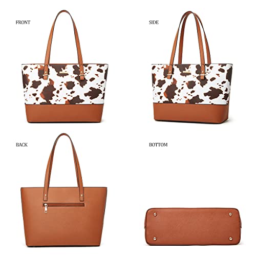 YTL Women Fashion Handbags Wallet Tote Bag Shoulder Bag Top Handle Satchel Cow Print Purse Set 4pcs