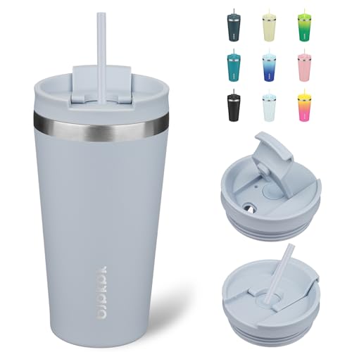 BJPKPK 18oz Stainless Steel Insulated Tumbler With lid And Straw Travel Coffee Thermal Tumblers Cup For Women And Men Modern Blue TaperedTum18ModernB