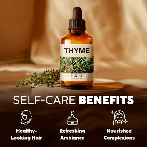 Kukka Thyme Essential Oil for Hair Thyme Oil for Skin & Soap Making Scent - 100% Natural Thyme Essential Oil for Diffuser (4 Fl Oz)