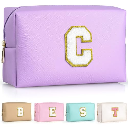 TOPEAST Gifts for Friends Female Mom Cute Makeup Bag Small Pink Cosmetic Bag Travel Toiletry Bag Personalized Birthday Gift for Women Girl Preppy Travel Stuff For Girls (Purple C)