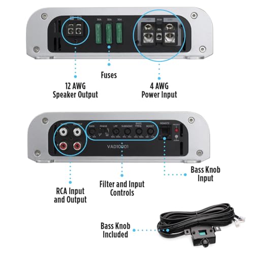 VAD10001 1000W RMS V-Series Class-D 1-Ohm Stable Monoblock Amplifier (Marine Certified)
