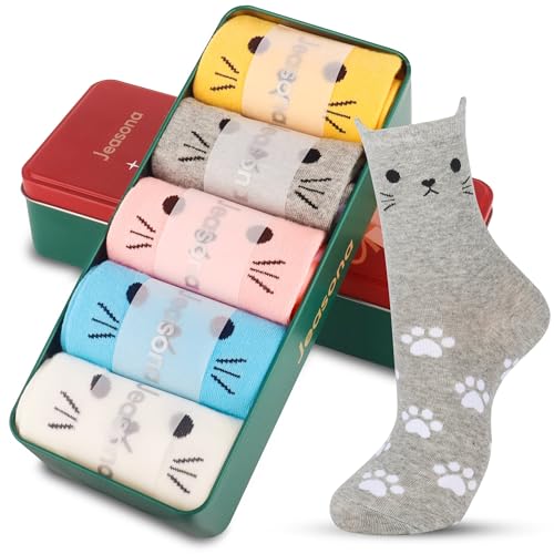 5 Pairs Fun Socks Cute Cat Animals Funny Funky Novelty Cotton Gift Size: Free size 22.5-25.5cm Suitable for women US Size 5-8