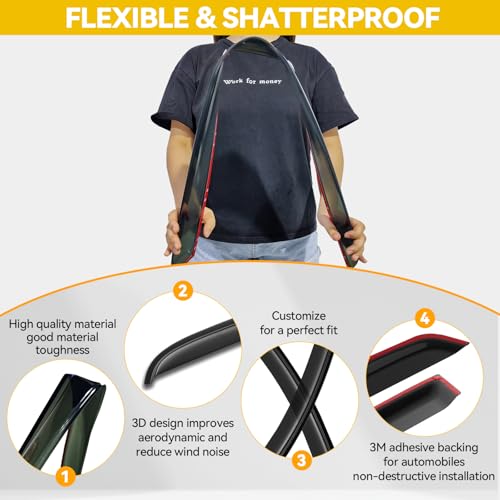 CMVT Auto Window Visors for 2007-2014 Ford E-150 E-250 E-350 E-450 Super Duty Rain Guards Shields Vent Shade Deflector Dark Smoke for E150 E250 E350 E450 in-Channel Tape-On 2PCS