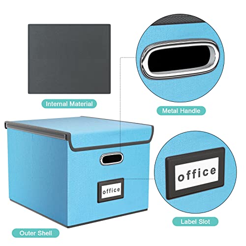 Huolewa Upgraded Portable File Organizer Box Office Document Storage with Lid Linen Hanging Filing Storage Boxes Decorative Home/Office Filing System for File and Folders Storage (Sky-blue)