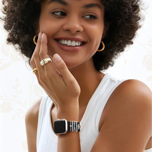 DaQin Flower Engraved Band Compatible with Apple Watch Bands for Women 40mm 38mm 41mm 42mm Soft Silicone Band With Decorative Apple Watch Charms for iWatch Series 10 9 8 7 6 5 4 3 2 1 SE (With Band)