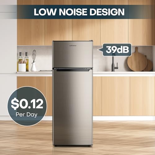 Upstreman 7.7 Cu.Ft. Refrigerator with Freezer Double Door Refrigerator Adjustable Thermostat Large Capacity Reversible Door Swing Refrigerator for Apartment Office Dorm Stainless (BD75)