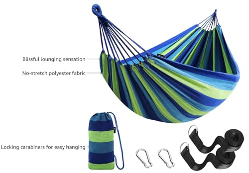 Anyoo Garden Cotton Comfortable Hammock with Tree Straps for Hanging Portable Durable Fabric Hammock Up to 450lbs with Travel Bag Perfect for Camping Outdoor/Indoor Patio Backyard