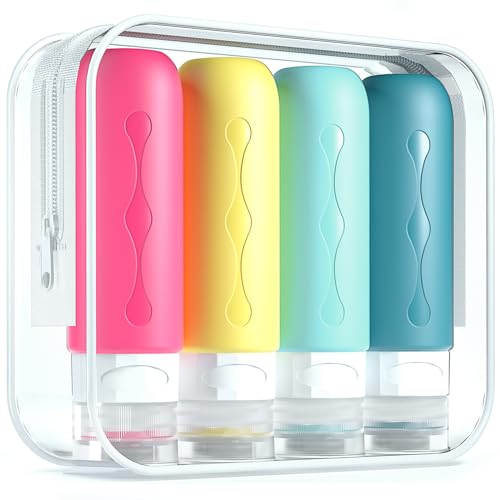 Gemice Travel Bottles for Toiletries Tsa Approved Travel 3oz Size Containers with Clear Bag BPA Free Leak Proof Travel Tubs Refillable Liquid Travel Accessories for Cometic Shampoo Lotion (4 Pack)