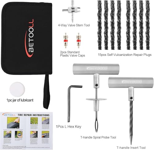 BETOOLL 24pcs Tire Repair Kits Tire Plug Repair Tools for Car Motorcycle Jeep RV ATV SUV Truck Trailer Tractor Lawn Mower