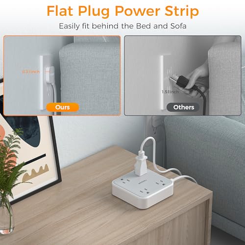 Surge Protector Power Strip TESSAN 5 ft Extension Cord Flat Plug with 4 Widely Outlets Indoor Desk Charging Station with Surge Protection for Home Office Supplies Dorm Room Essentials