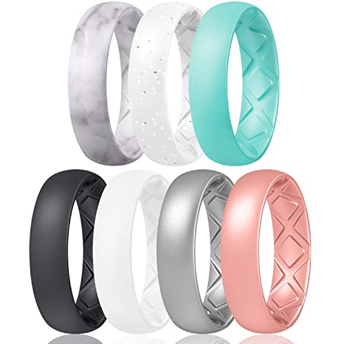 Egnaro Inner Arc Ergonomic Breathable Design Silicone Rings for Women with Half Sizes Women's Silicone Wedding Band 6mm Wide - 2mm Thick