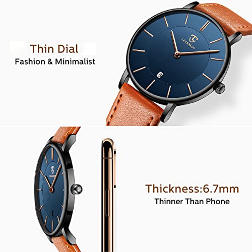BEN NEVIS Watch Mens Watch Minimalist Fashion Simple Wrist Watch Analog Date with Leather Strap Orange Blue