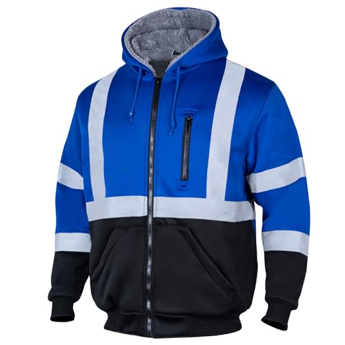 VENDACE Men's ANSI Class 3 High Visibility Safety Reflective Sweatshirts Wool Fleece Zipper Jacket Hoodie with Black Bottom(Royal Blue 3XL)