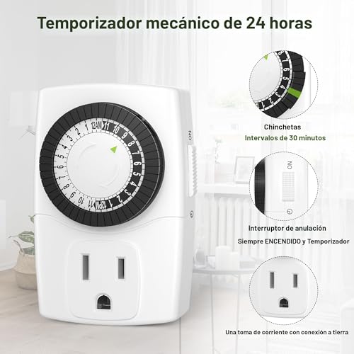 BN-LINK Indoor 24-Hour Mechanical Outlet Timer 3 Prong 2-Pack