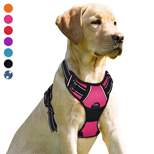 BARKBAY No Pull Dog Harness Front Clip Heavy Duty Reflective Easy Control Handle for Large Dog Walking(Pink L)