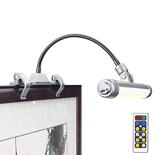 LUXSWAY Wireless Picture Frame Led Lighting Rechargeable Art Display Lighting Clip on Pictures Over Painting Lights Artwork Lamp with Flexible Neck 28 LEDs 3 Lighting Modes 200 LM-Silver